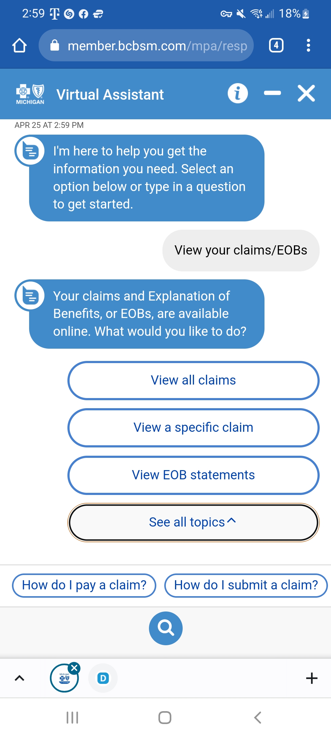 Chatbot UI - Sub options